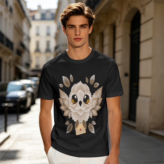 Owl with Envelope Graphic Olive Green T-Shirt
