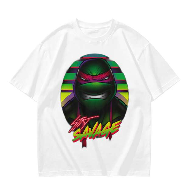 Olive T-Shirt with Retro Ninja Turtle 'Stay Savage' Graphic