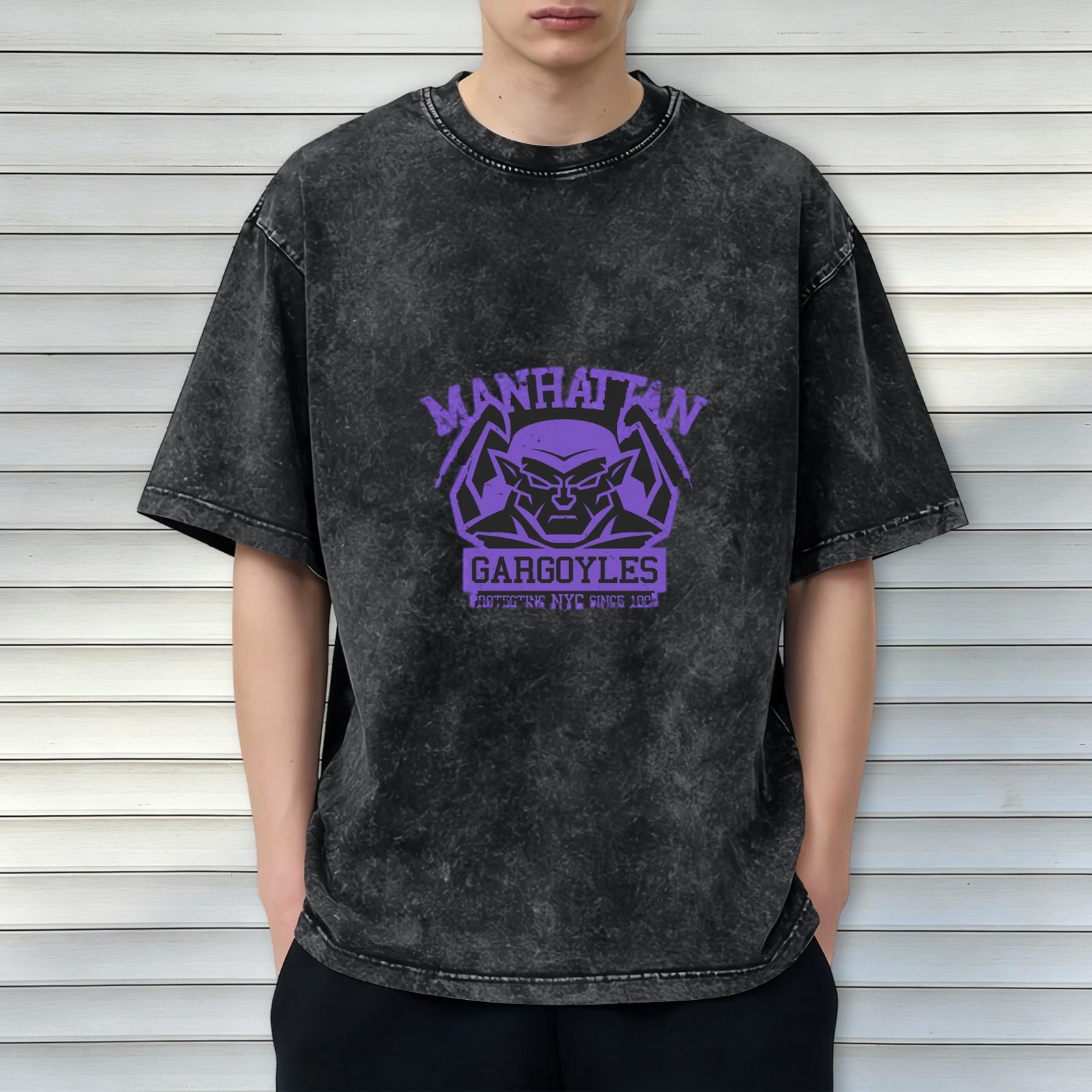 Manhattan Gargoyles Graphic Stonewashed Black T-Shirt