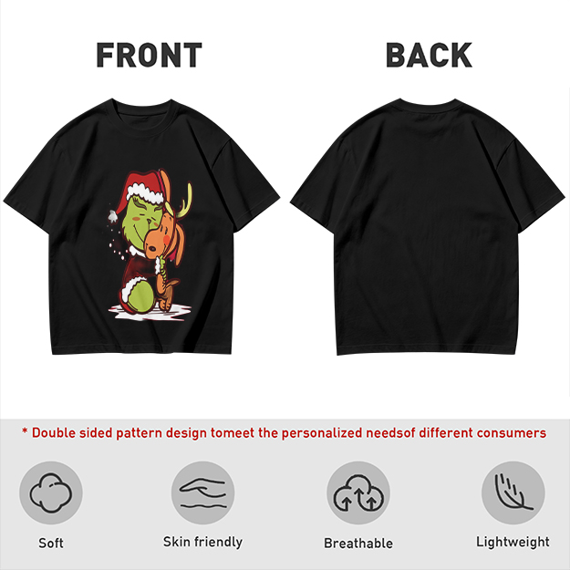 Olive Christmas T-Shirt Featuring Grinch Hugging Max The Reindeer