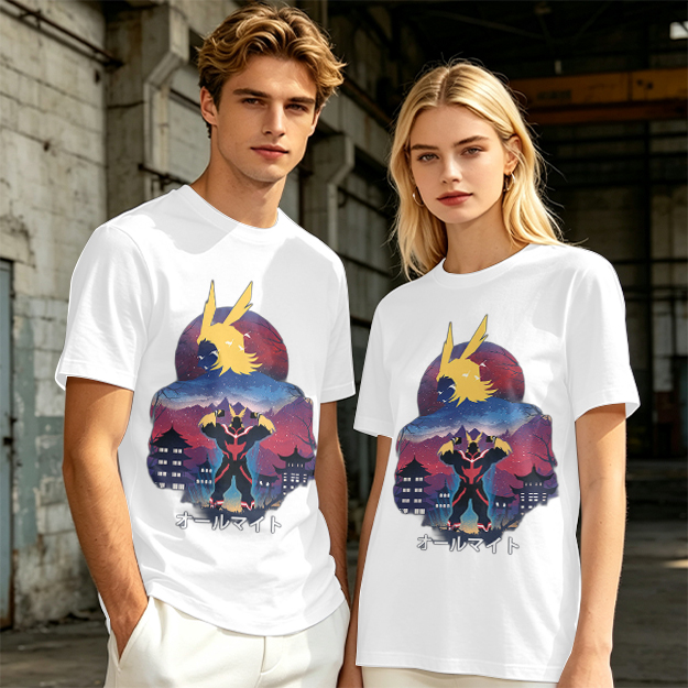 Olive t-shirt with All Might anime character graphic print
