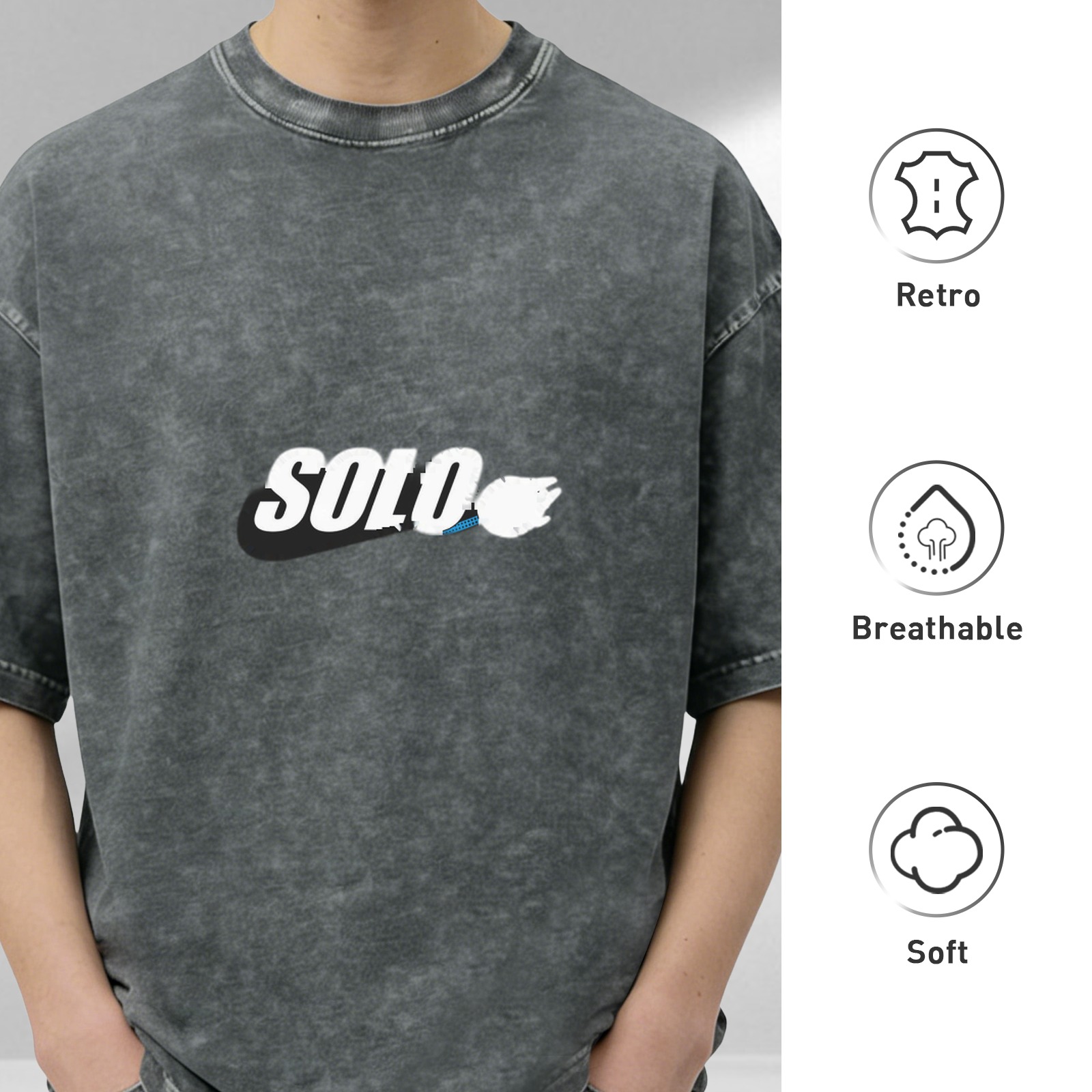 Oversized Acid Wash Black T-Shirt with SOLO Graphic Print
