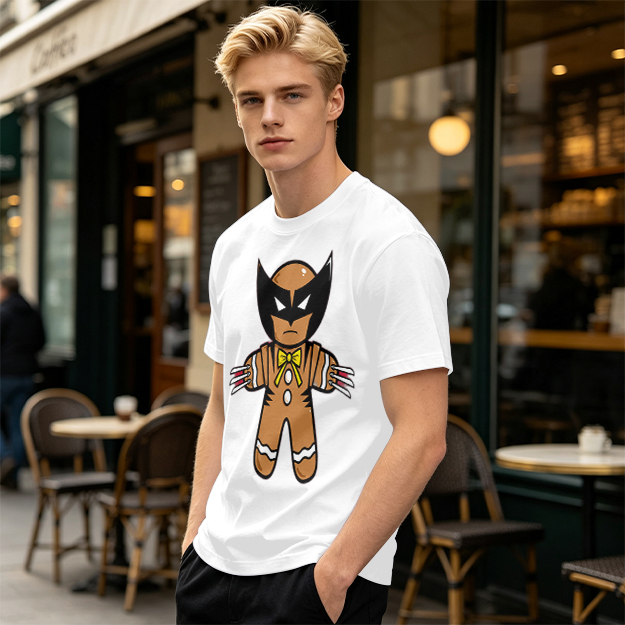 Olive T-Shirt With Gingerbread Wolverine Superhero Print