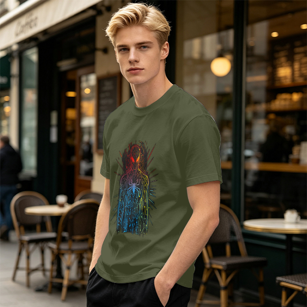 Olive T-Shirt With Abstract Gradient Spider-Man Graphic