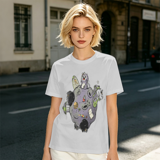 Olive Green T-Shirt With Space Raccoon On Asteroid Graphic