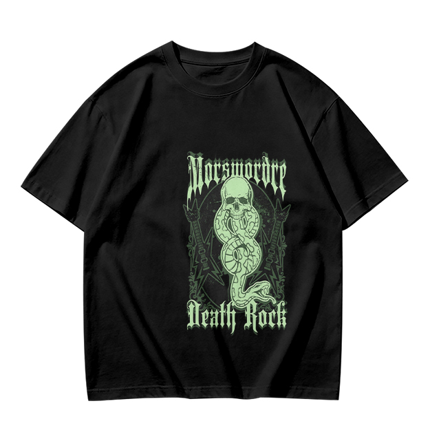 Olive graphic t-shirt with skull snake death rock design