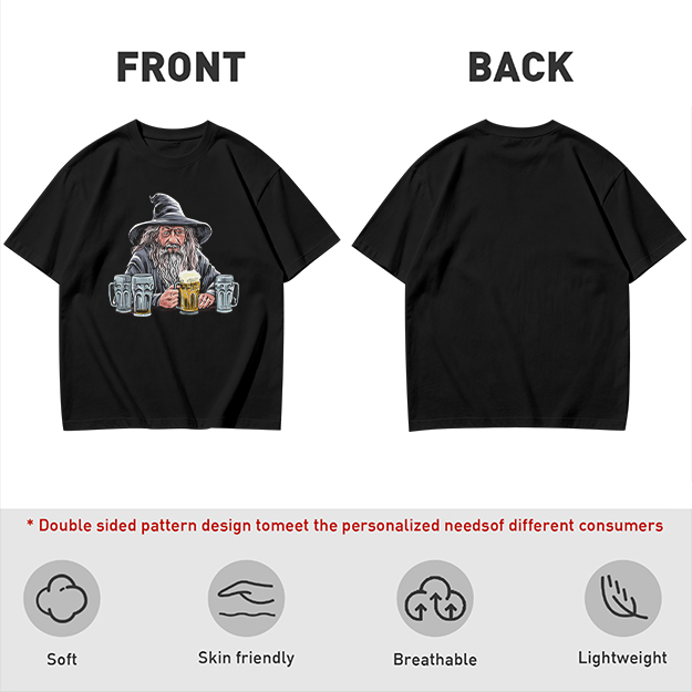 Gandalf with Beer Mugs Funny Wizard Graphic T-Shirt