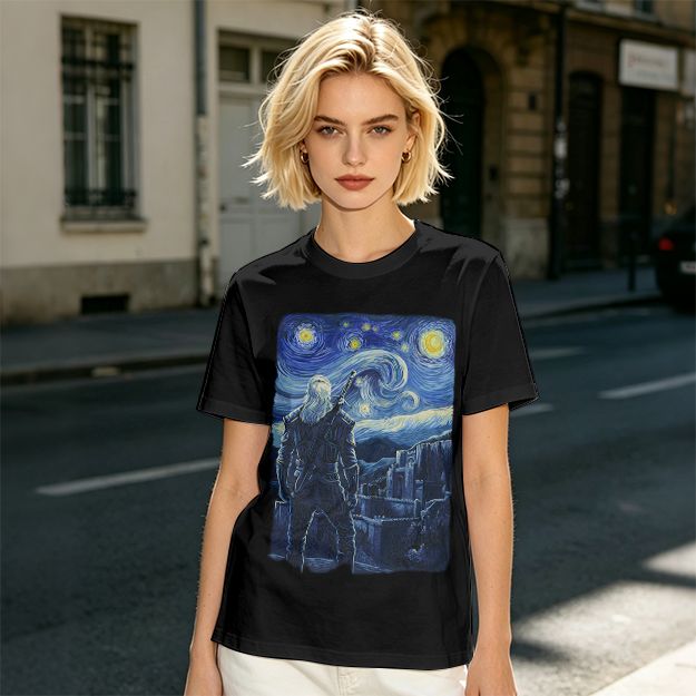 Olive T-Shirt With Starry Night Witcher Art Print