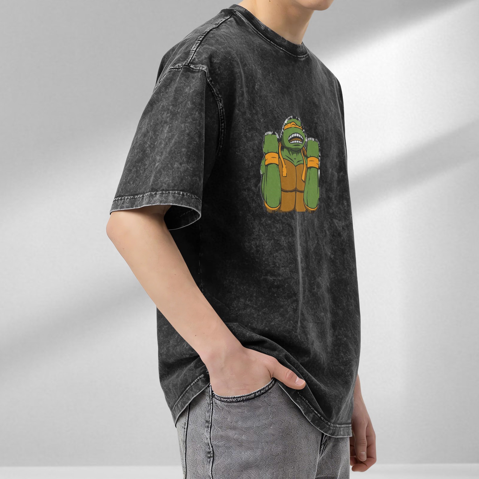 Teenage Mutant Ninja Turtles Graphic Print Acid Wash Short Sleeve T-shirt