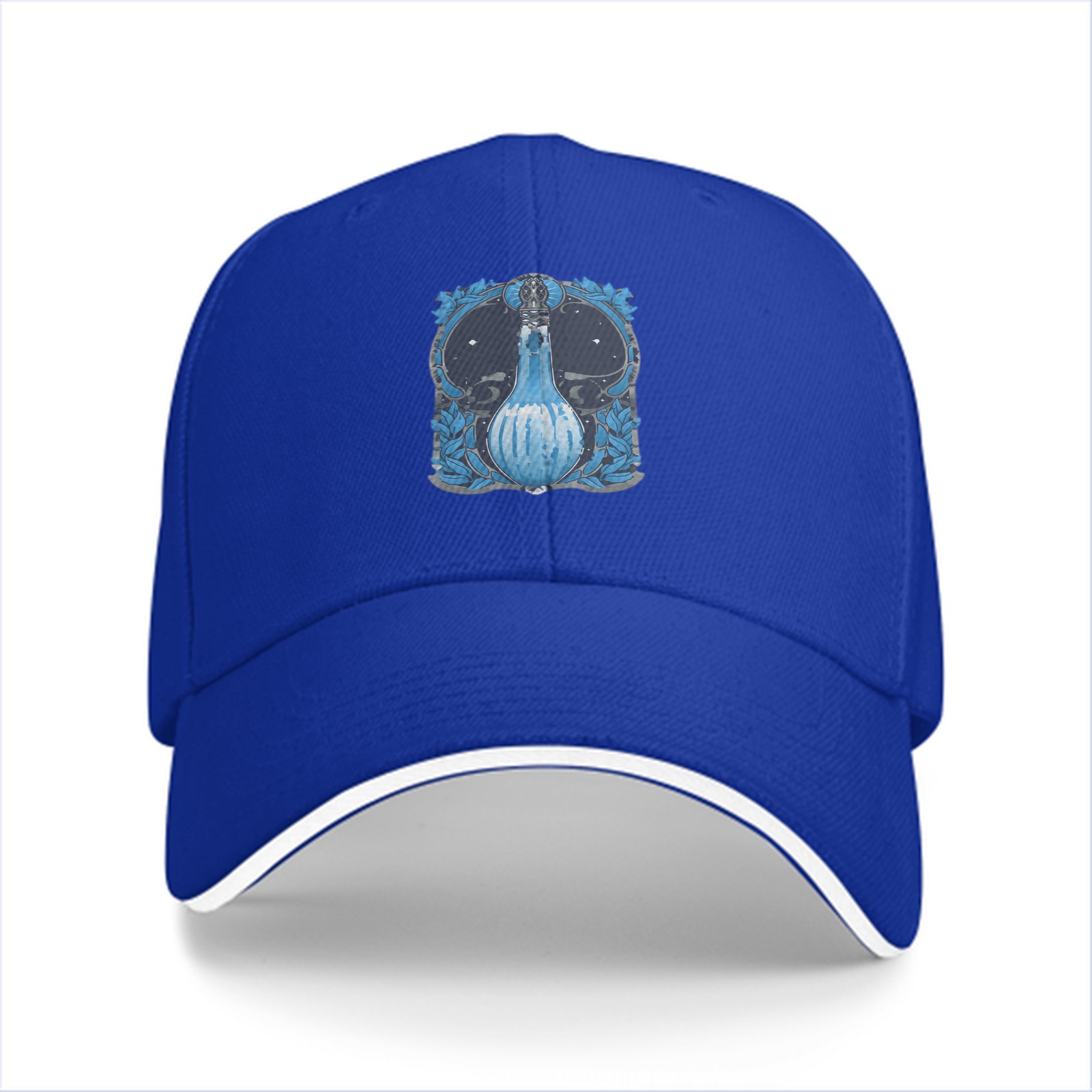 Black Baseball Cap With Blue Celestial Bottle Crest Print