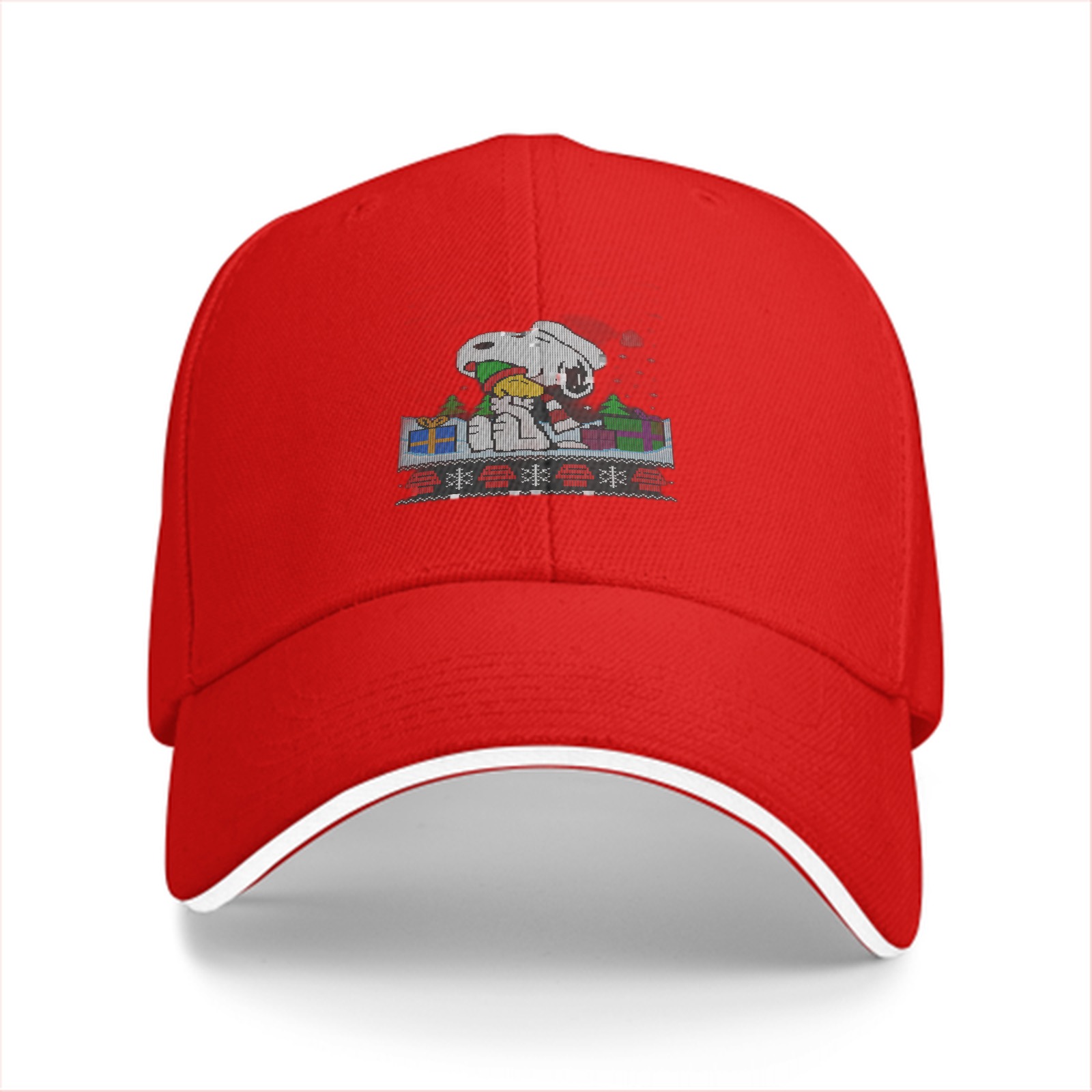 Black Baseball Cap with Snoopy Christmas Holiday Graphic