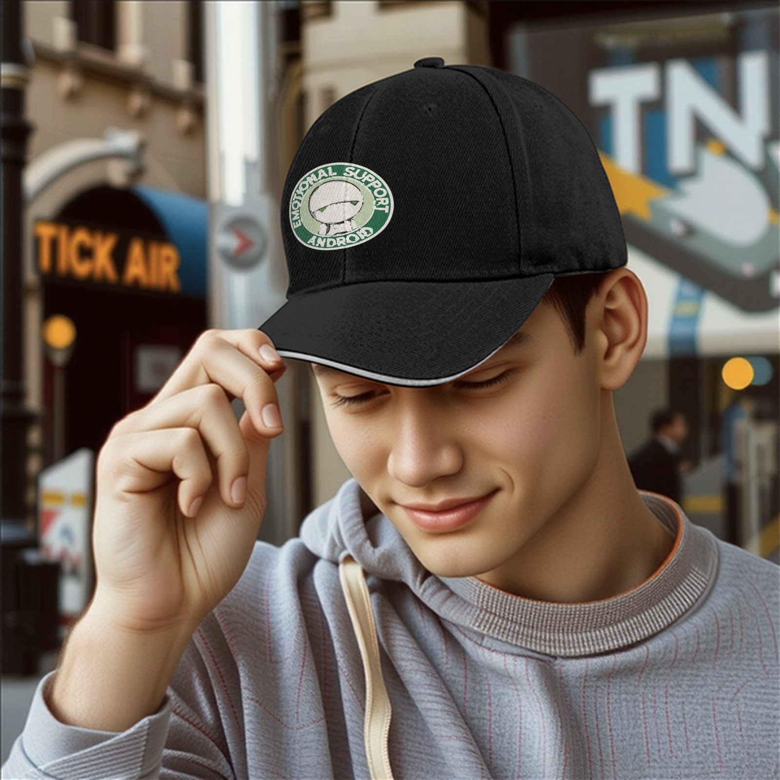 Emotional Support Android Marvin Black Baseball Cap