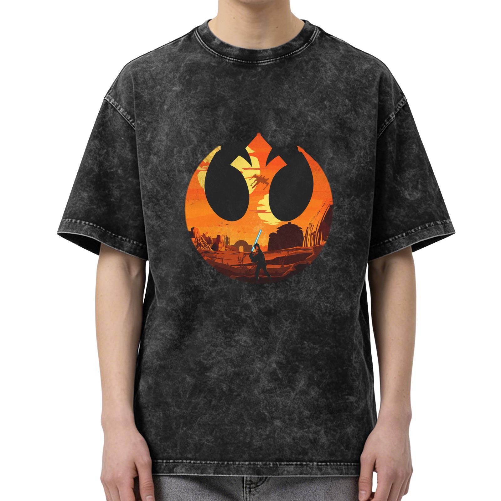 Star Wars Rebel Logo T-Shirt with Tatooine Sunset Jedi Design