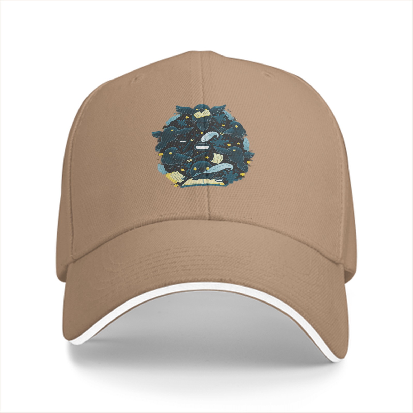 Black baseball cap with whimsical dark creature cluster graphic