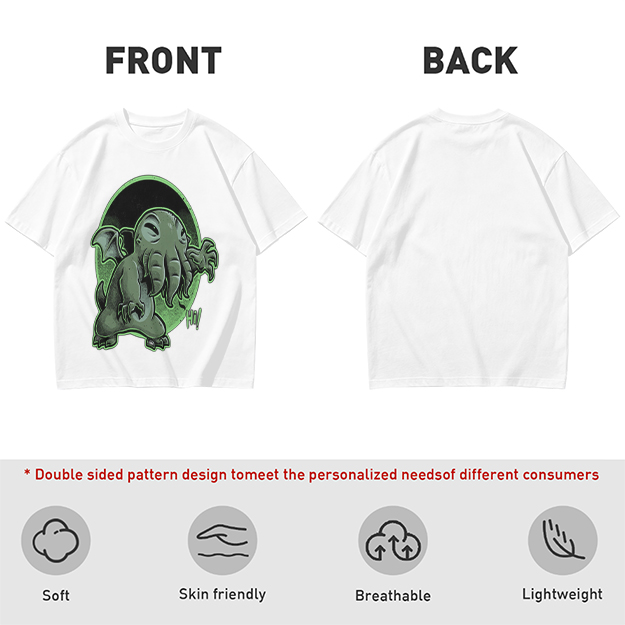 Olive T-Shirt Featuring Cute Cartoon Cthulhu Saying Hi