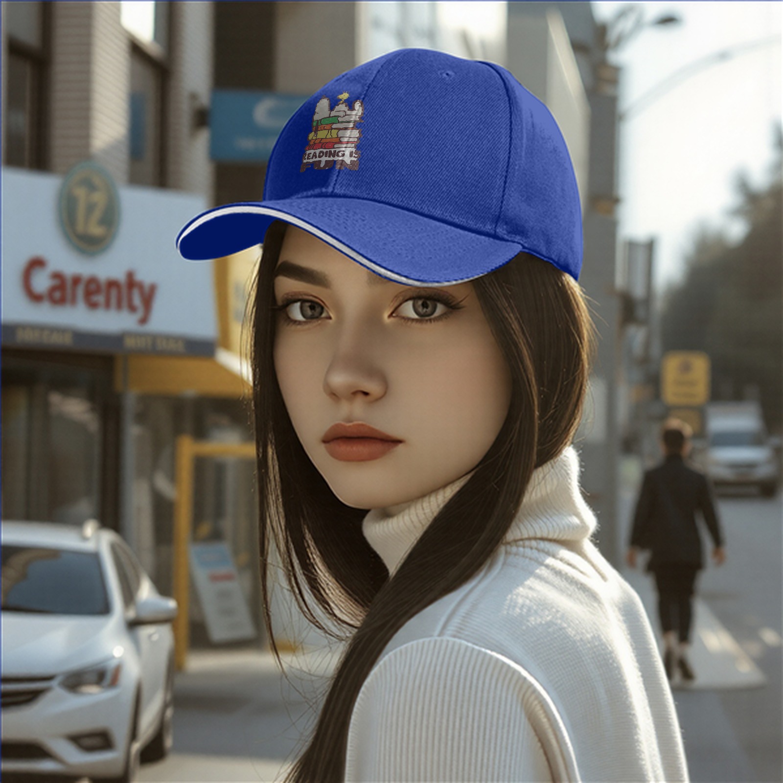 Black baseball cap with 'Reading is Fun' Snoopy graphic