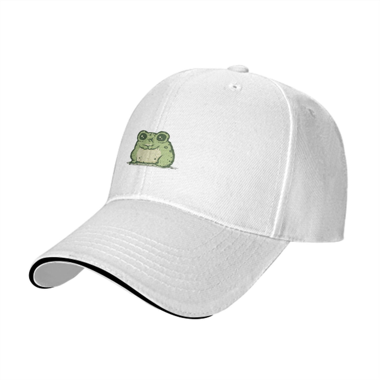 Black Baseball Cap With Cute Chubby Frog Graphic Design