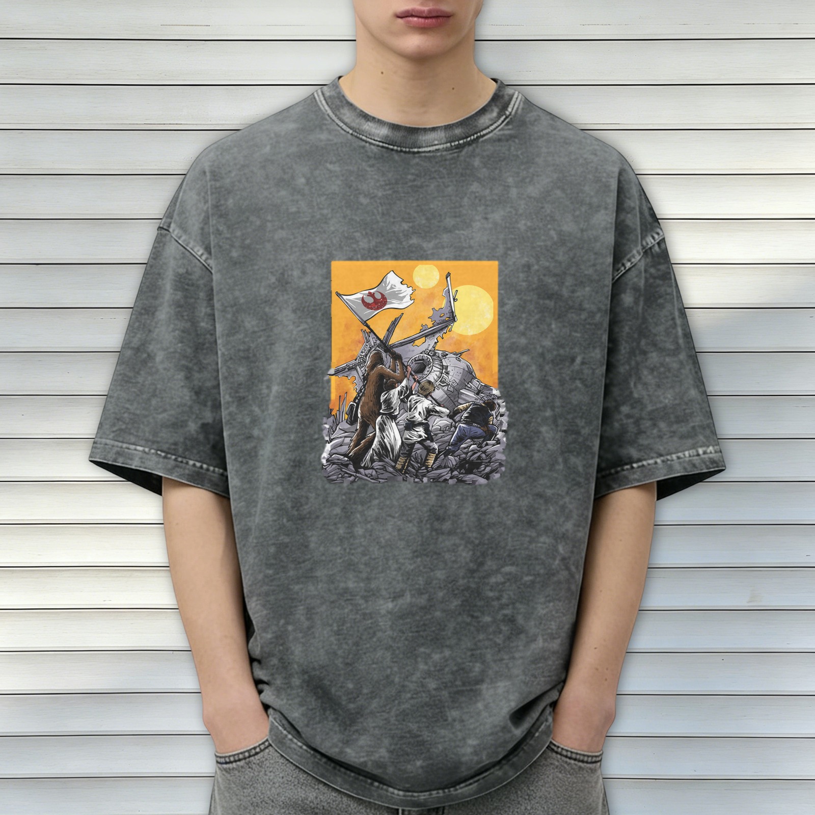 Star Wars Rebel Flag Battle Scene Graphic Oversized T-Shirt