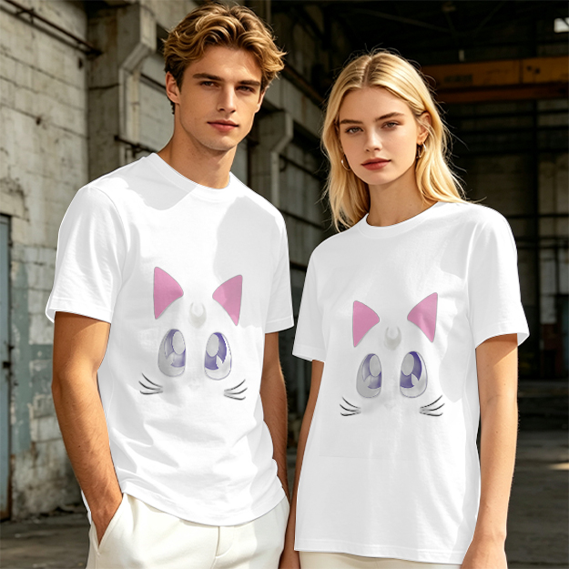 Olive Green T-Shirt With Cute Cat Face Graphic Print