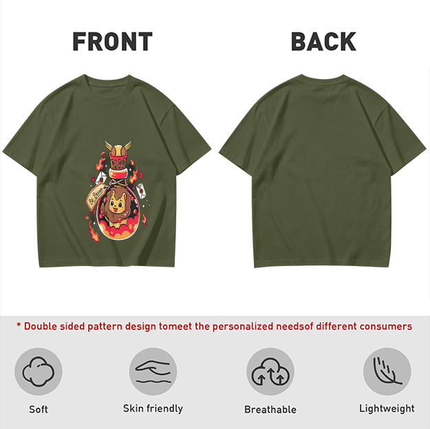 Olive T-Shirt With Cute Lion In Potion Bottle Graphic