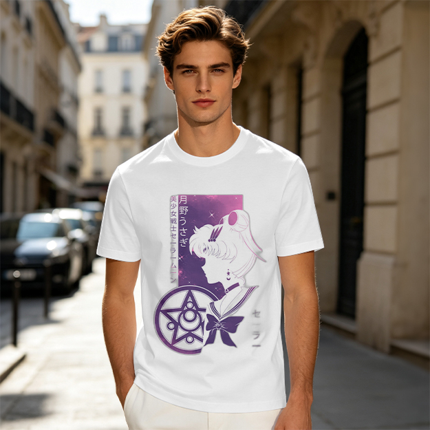 Olive T-shirt with Sailor Moon Anime Silhouette Graphic