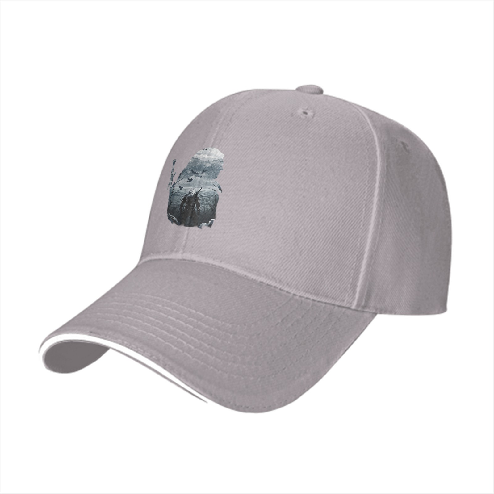Black baseball cap with hooded warrior silhouette graphic