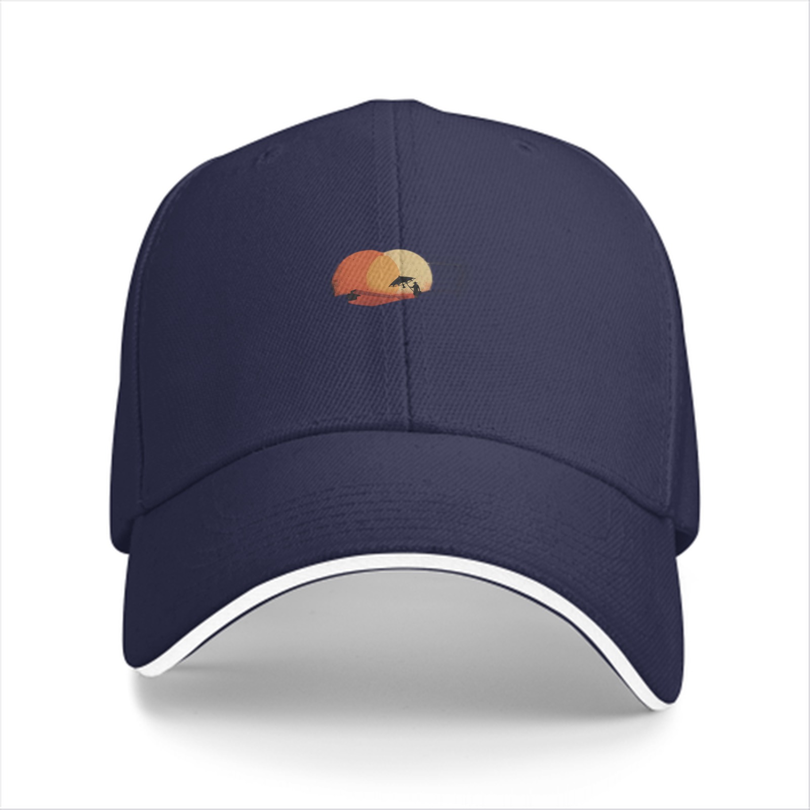 Black Baseball Cap with Sunset Beach Palm Tree Graphic