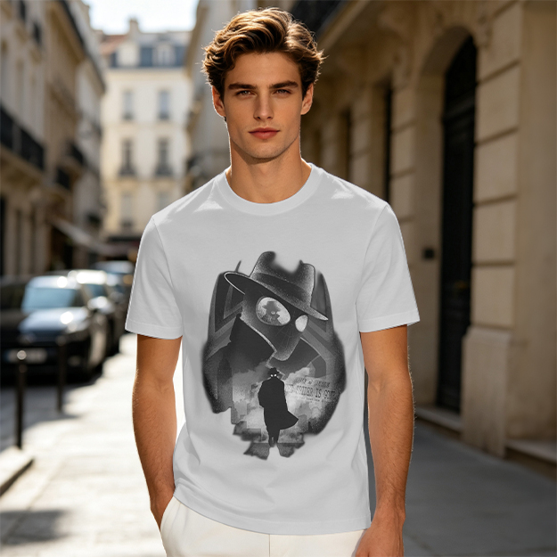Olive T-Shirt With Noir Detective Silhouette Graphic Print