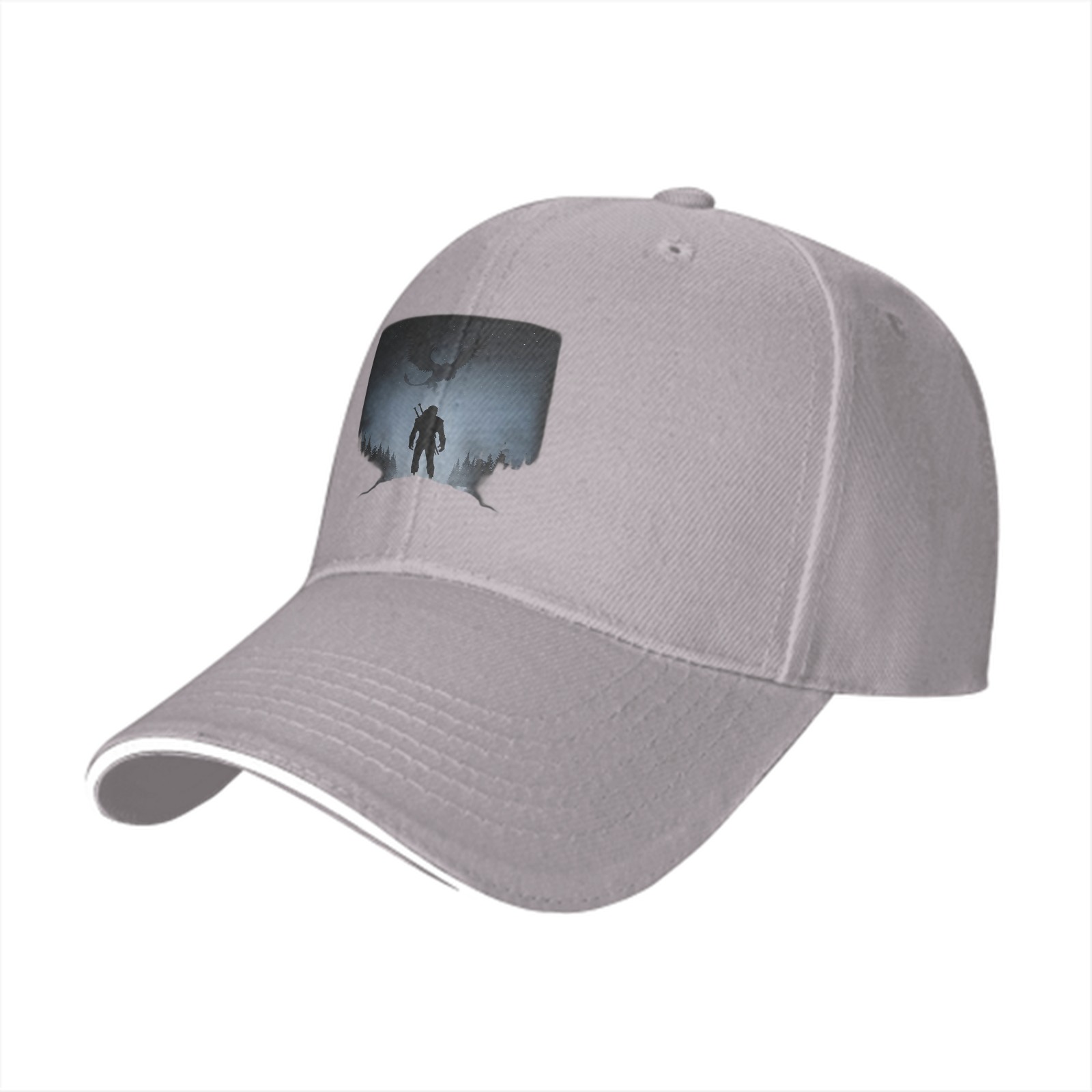 Black Baseball Cap With Witcher Monster Slayer Silhouette Art