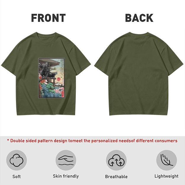 Olive T-Shirt with Ukiyo-e Style Samurai Warrior Print
