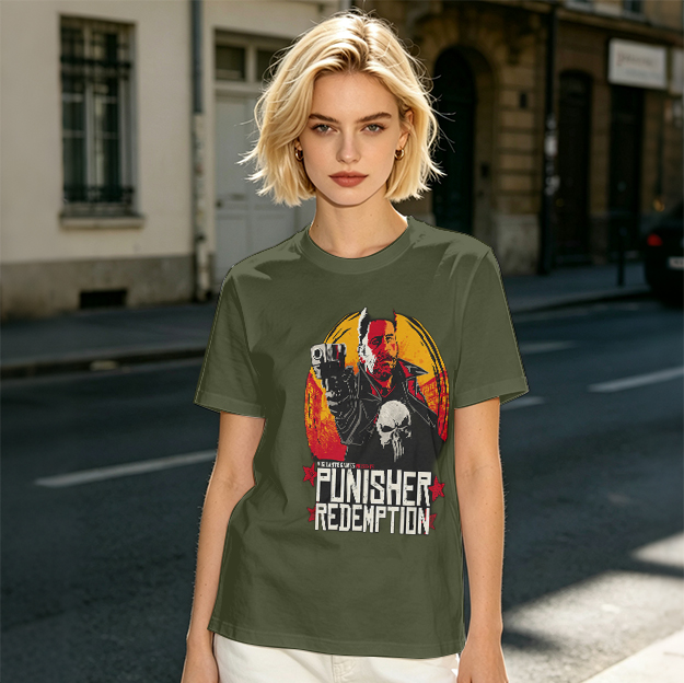 Olive Green Punisher Redemption Graphic T-Shirt