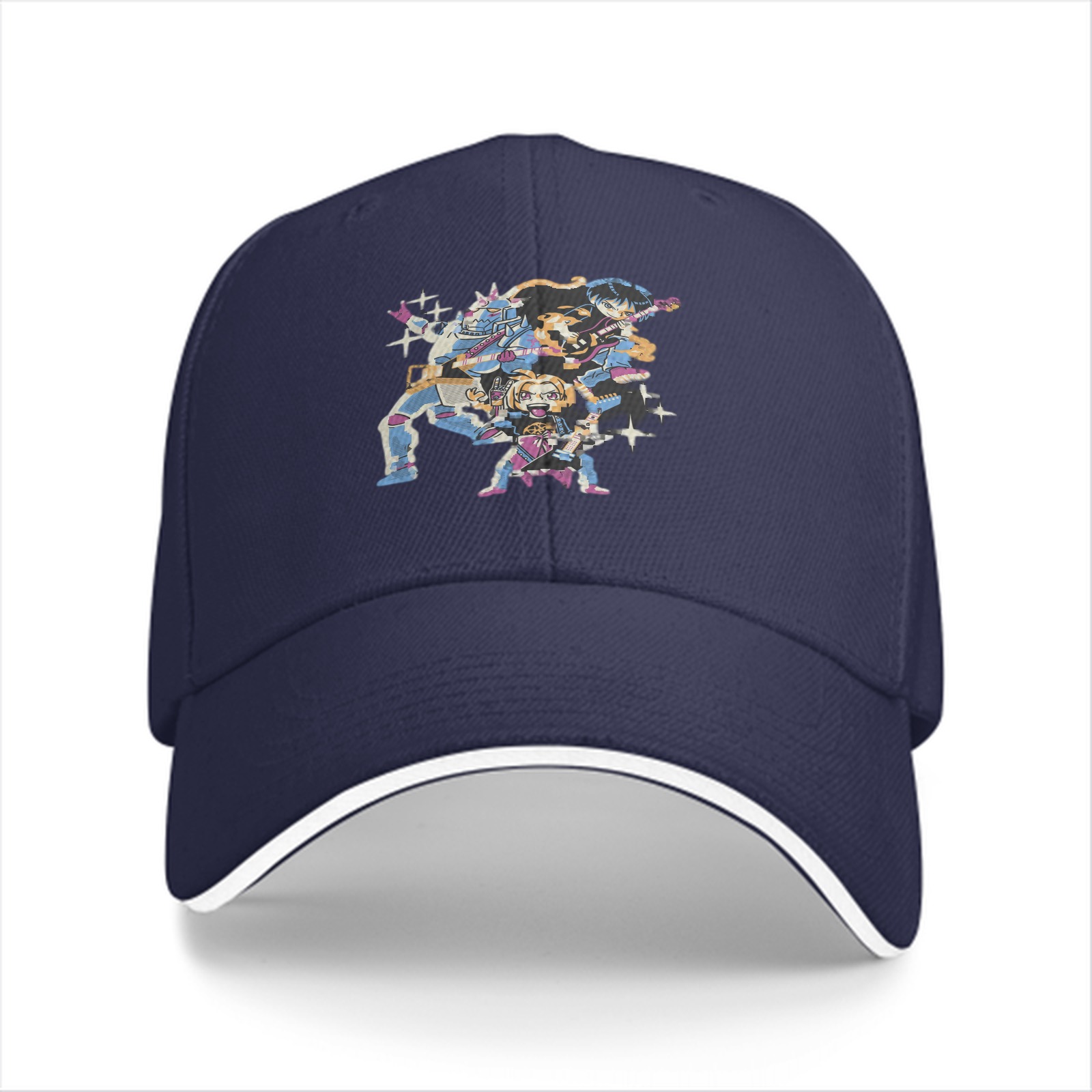 Black Baseball Cap With Anime Character Band Graphic
