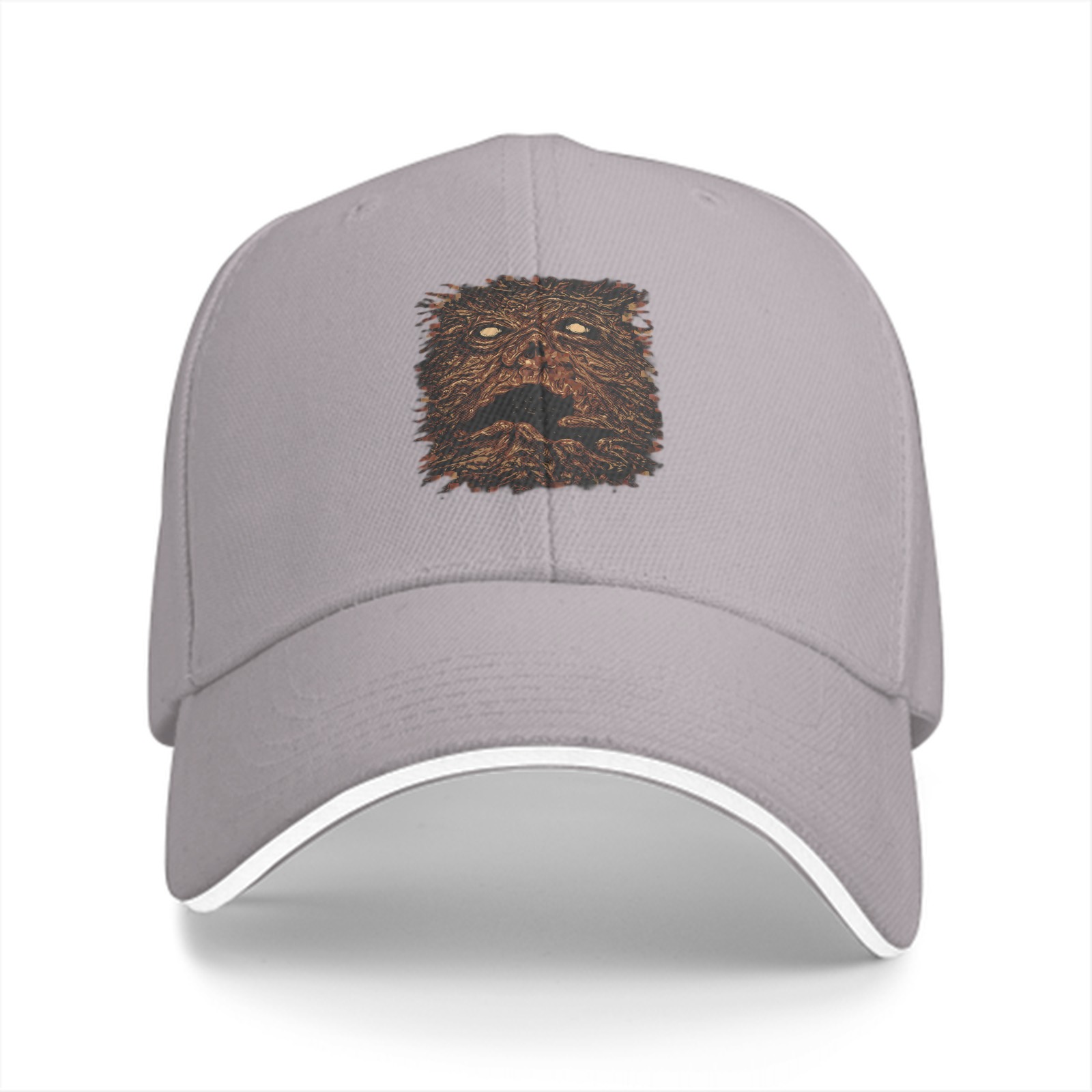 Black Baseball Cap with Textured Monster Face Graphic Print