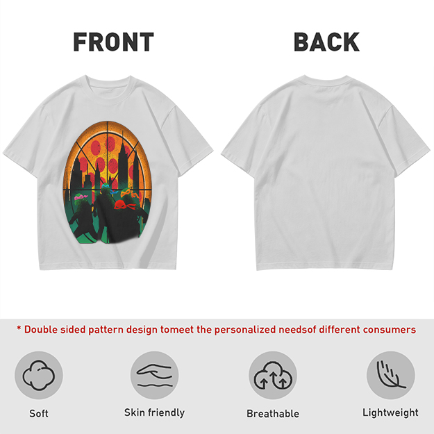 Olive T-Shirt With Ninja Turtles Pizza City Silhouette Print