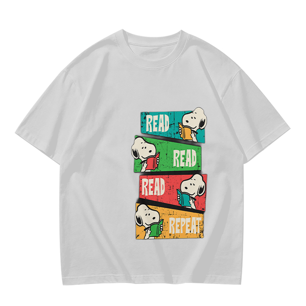 Olive T-Shirt with Snoopy Read Repeat Reading Graphic
