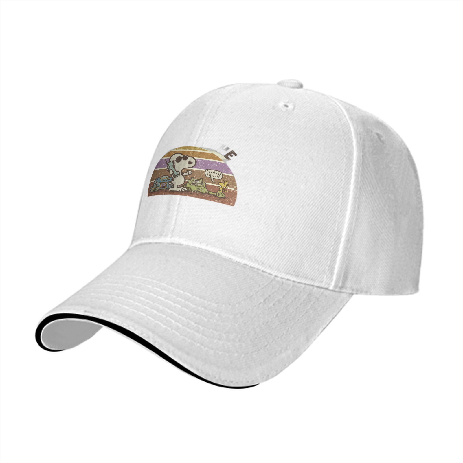 Black baseball cap with Snoopy retro sunset graphic print