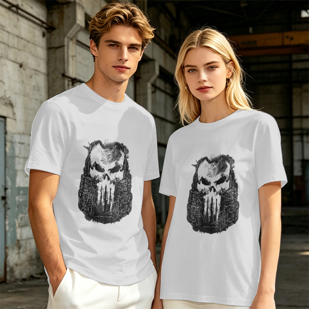 Olive Green T-Shirt With Tactical Skull Graphic Print