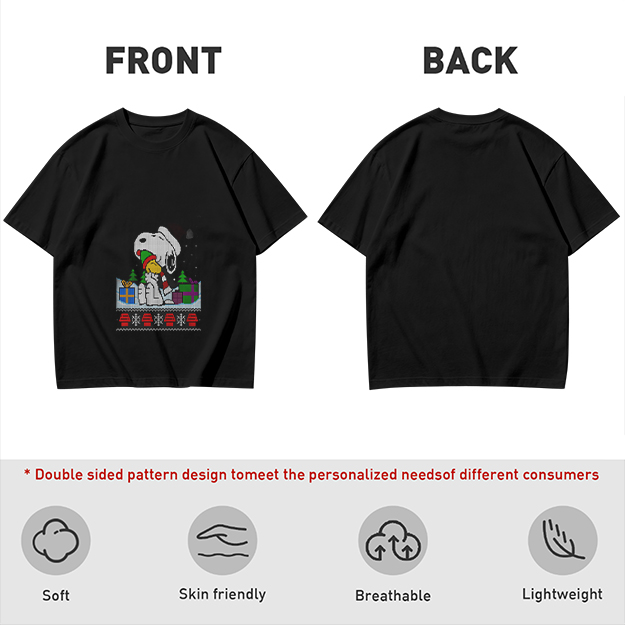 Olive Christmas Snoopy and Woodstock Graphic T-Shirt
