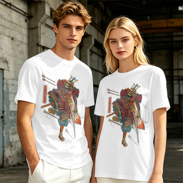 Olive T-shirt with Traditional Samurai Warrior Graphic Print