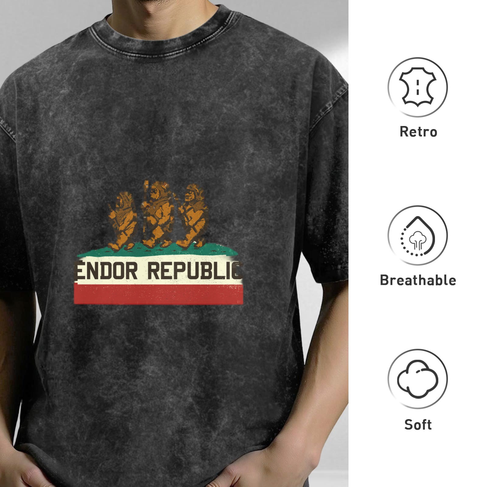 Endor Republic Ewok Flag Design Acid Wash T-Shirt