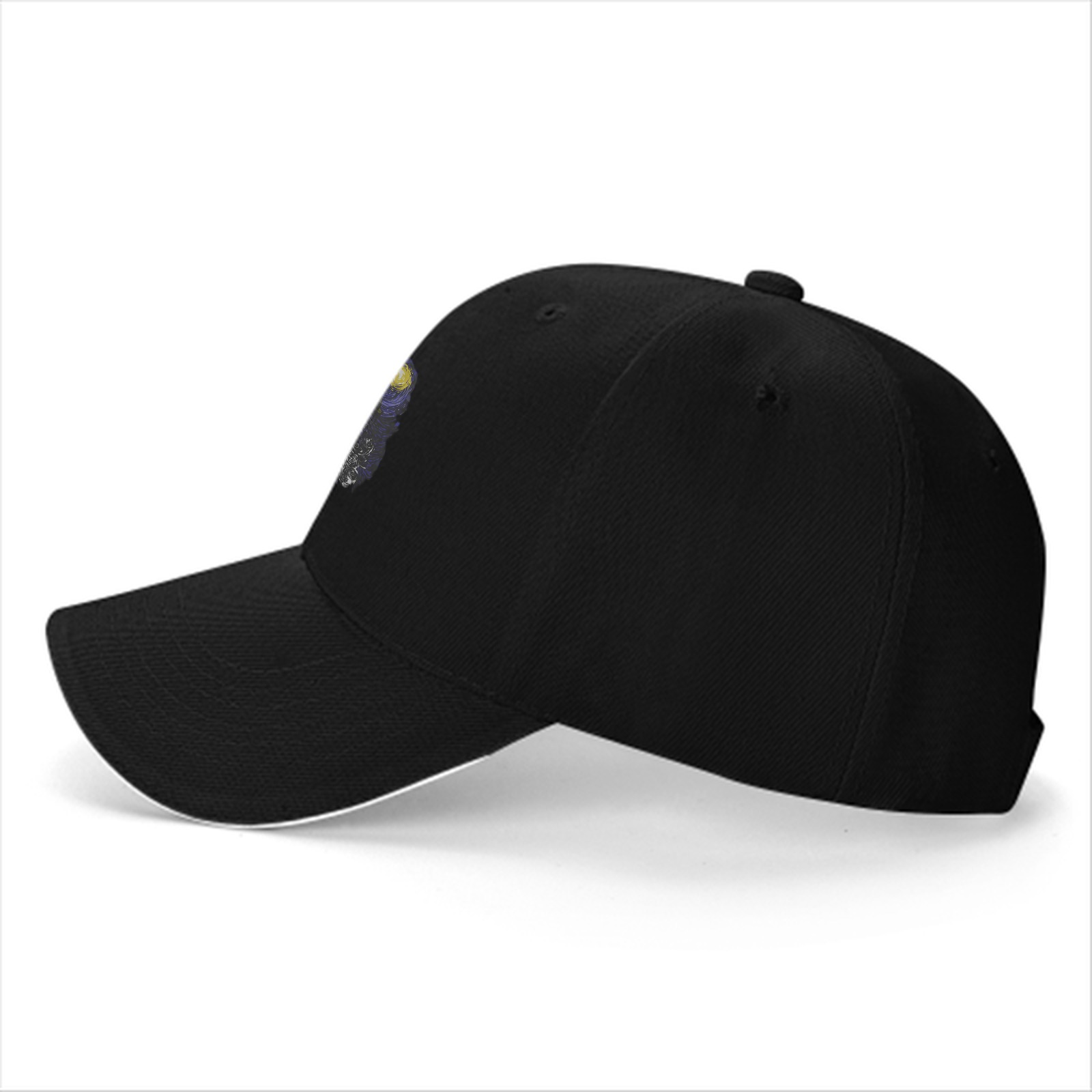 Black Baseball Cap With Starry Night Inspired Art Print