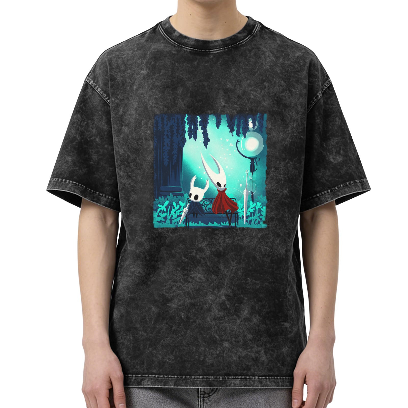 Hollow Knight Themed Dark Wash Graphic T-Shirt