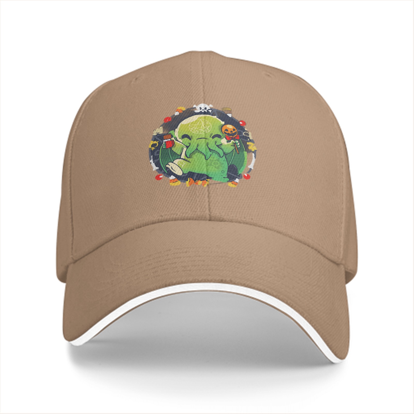 Black Baseball Cap With Cute Halloween Cthulhu Graphic Print