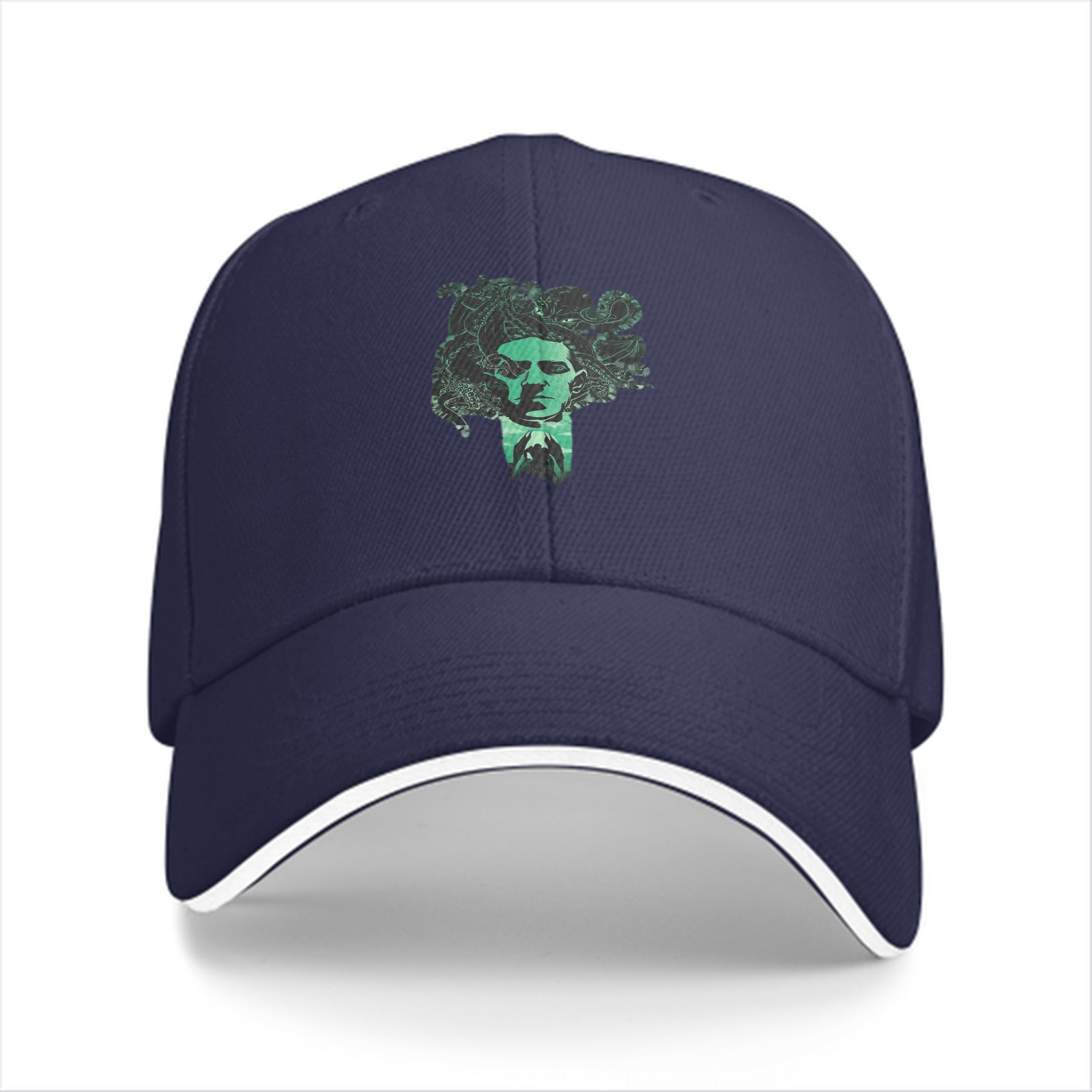 Black Baseball Cap With Green Medusa Head Graphic