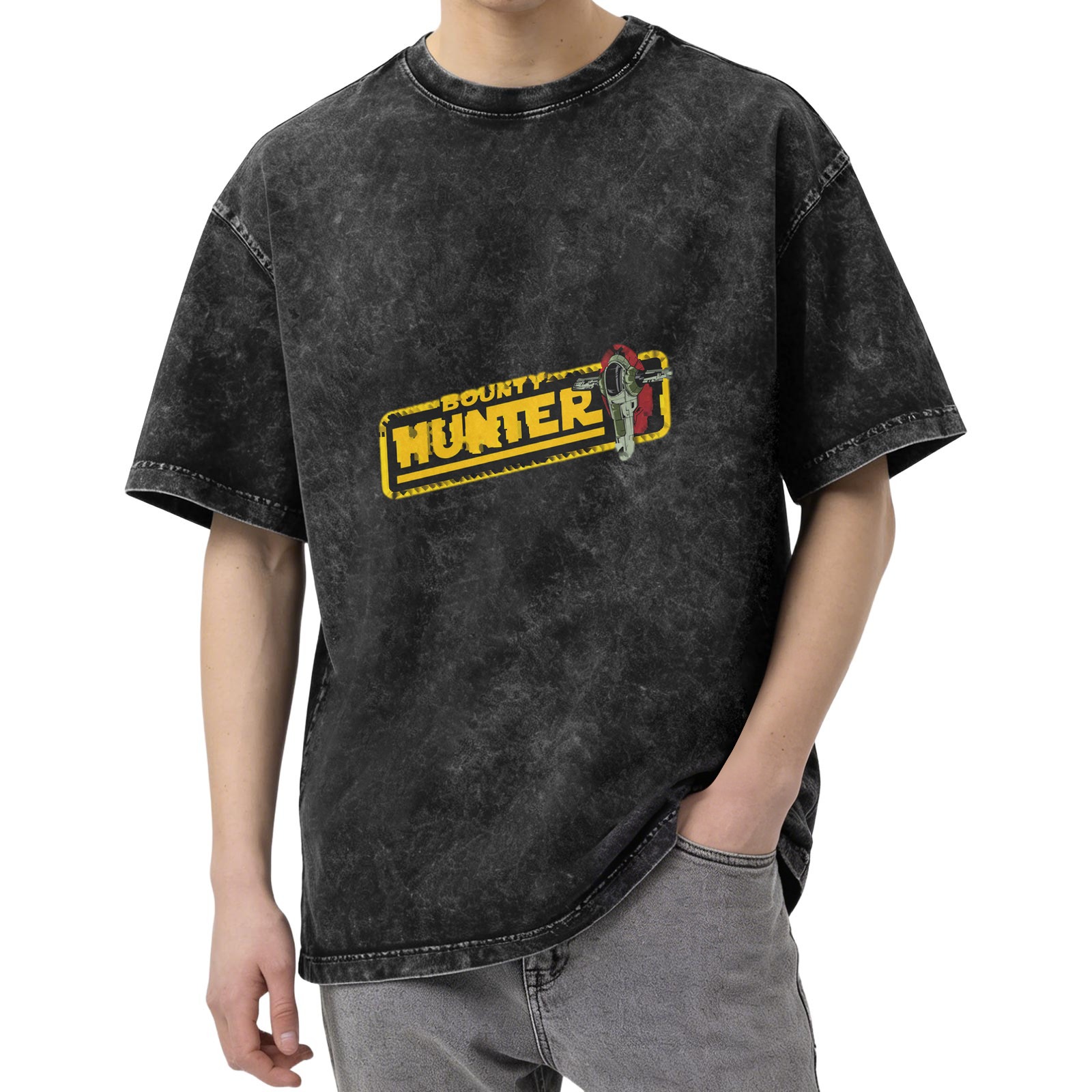 Star Wars Bounty Hunter Graphic Acid Wash Black T-Shirt