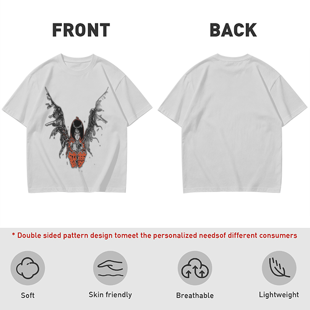 Olive T-shirt with Cybernetic Angel Graphic Print