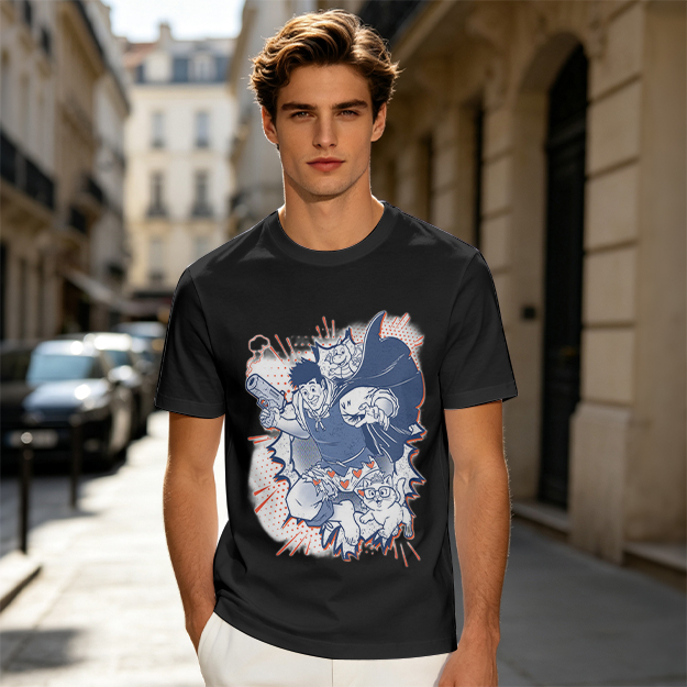 Olive T-Shirt with Playful Comic Style Character Print