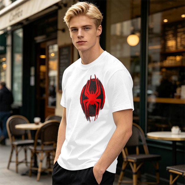 Olive T-Shirt with Red Spider Logo Graphic