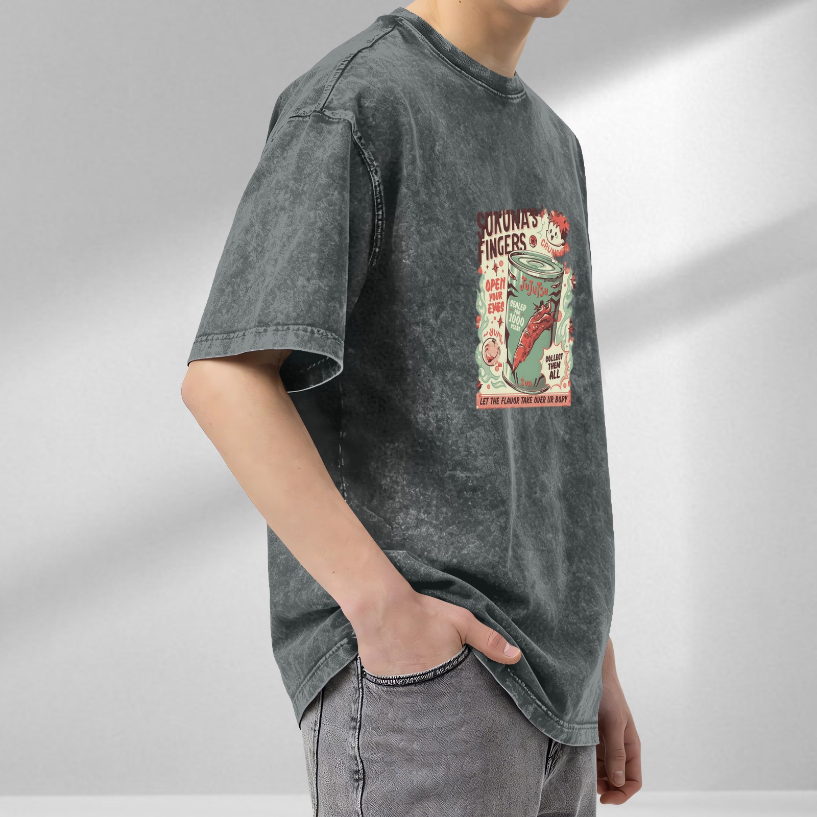 Jujutsu Kaisen Sukuna's Fingers Vintage Graphic Acid Wash T-Shirt