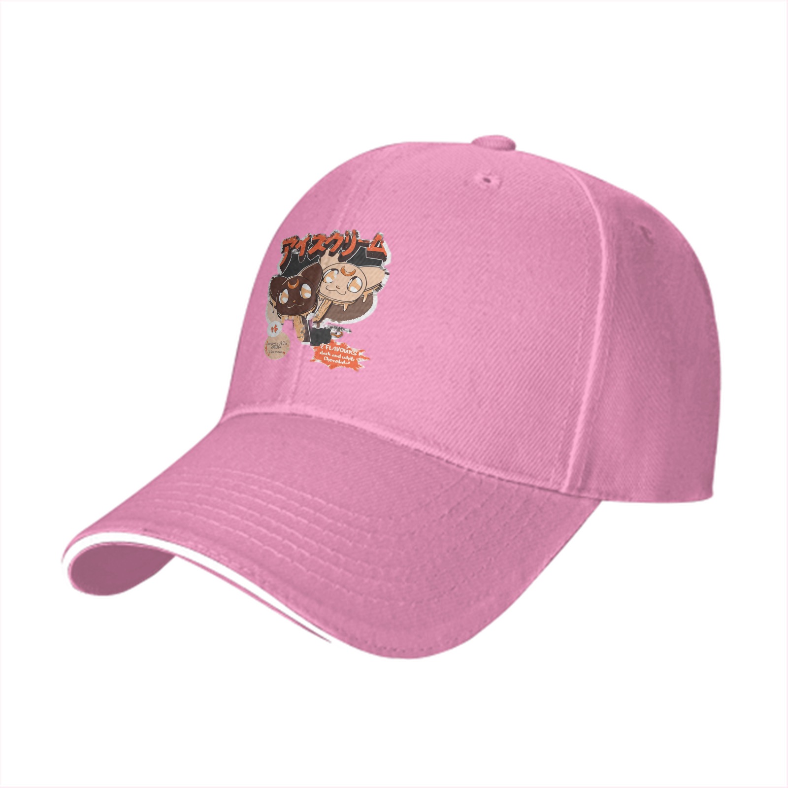 Black baseball cap with chocolate cat ice cream graphic